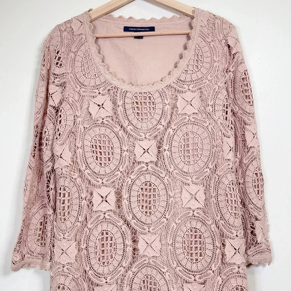 French Connection Lark Rise Crochet Dress  In Dusty Rose Color - Picture 3 of 14